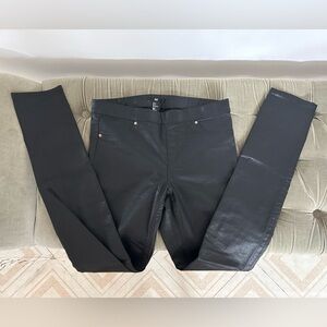 H&M Black Leggings Jeggings Size 6 Stretch Shiny Leather Look Skinny Rivets NWOT